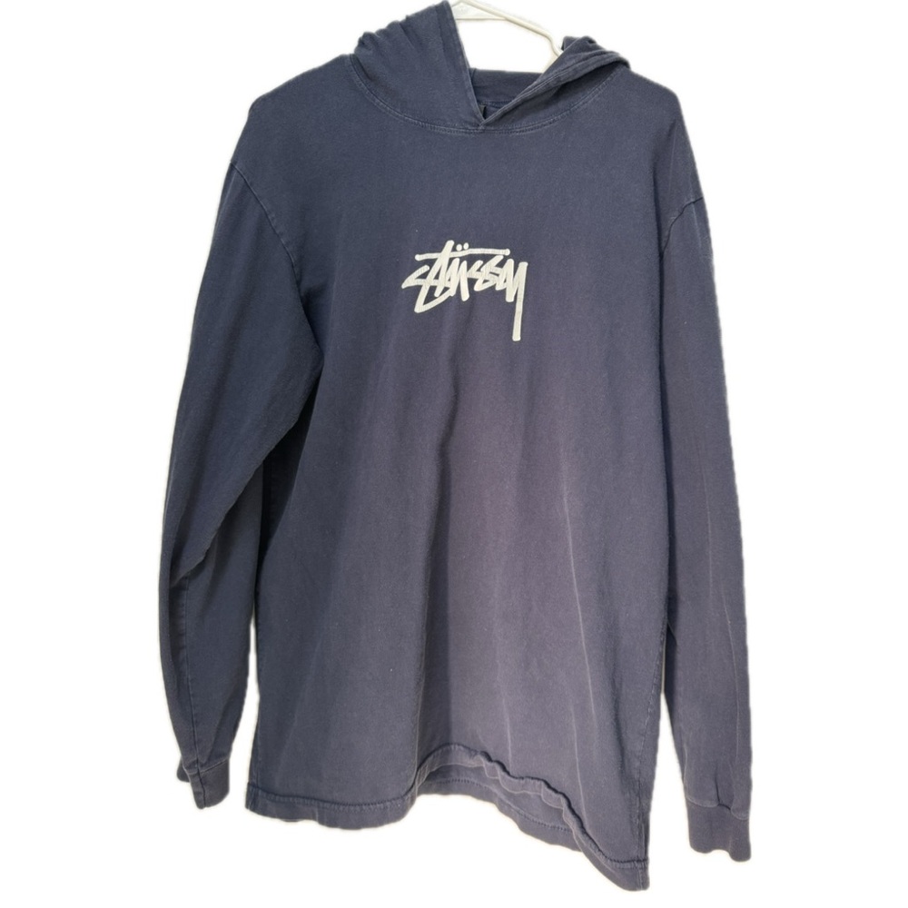 Stussy Men's Navy Hoodie with White Logo